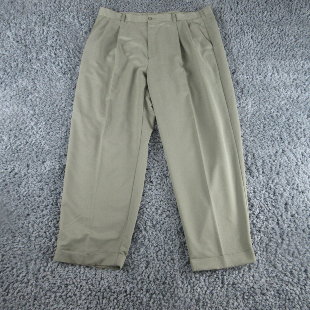 IZOD Pants Mens 40x30 Green Pleated Cuffed Chino 40x29*
